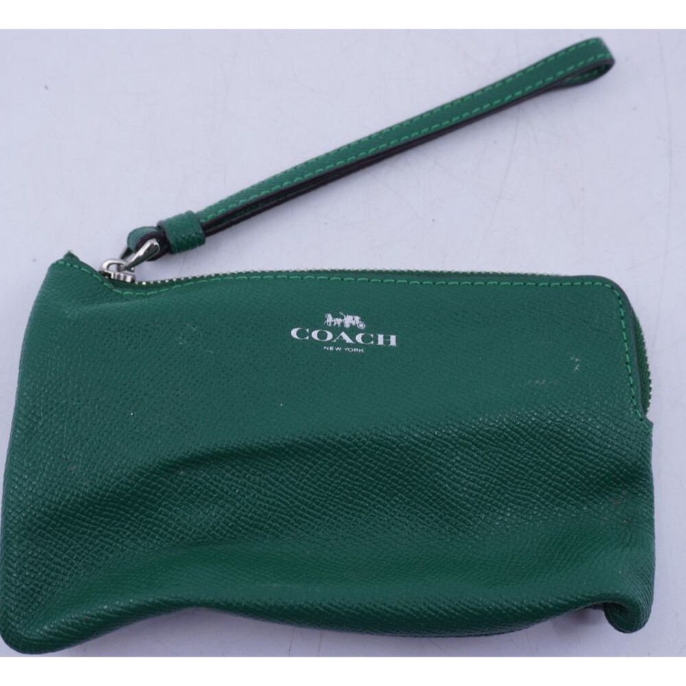 COACH Wristlet Emerald Green Small Coin Purse Wrist Clean - Picture 4 of 4